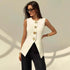 Metallic Button Sleeveless Fitted Vest